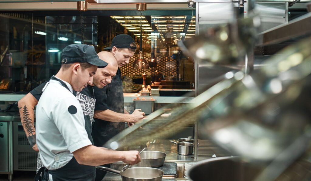 Back of the house kitchen staff doing in-person training